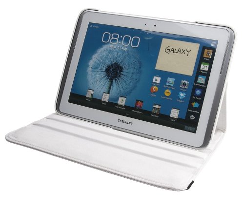 gada – Samsung Galaxy Tab 3 10.1 P5200 P5210 P5220 360° drehbare Leder-Imitat Tasche mit praktischer Standfunktion in schickem Weiß inkl. kostenloser Displayfolie und Touch Pen - 5