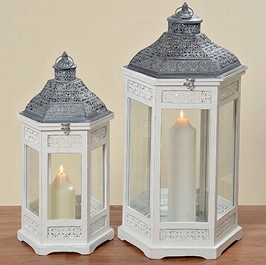 Preisvergleich Produktbild 2 Laternen im Set 60- und 70cm Holz weiß Metall