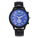 Knowin Uhren Unisex Quartz Lässige Chronograph Uhren, Business Uhren Kalender Stoppuhr mit Lederband und Schmetterling Schnalle Mode Blaues Glas markenuhren Watch
