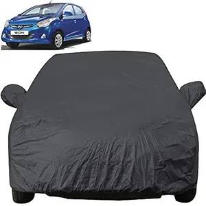 Autofact Car Body Cover with Mirror Pockets Compatible for Hyundai Eon (Triple Stitched, Bottom Fully Elastic, Dark Grey)