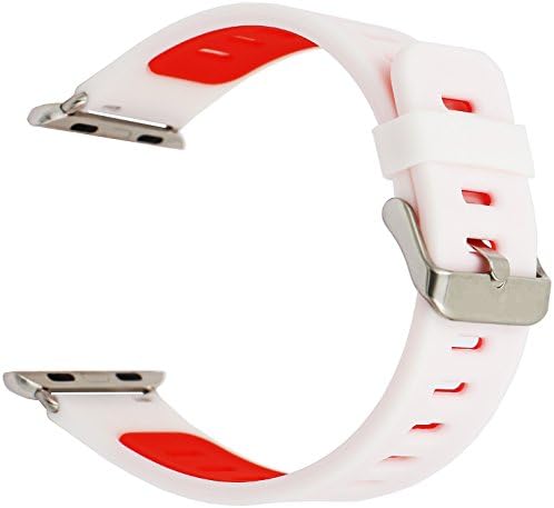 Apple Watch starp , Elespoto for Apple Watch Band Series 1 Series 2 Soft Sports Silicone Bracelet Strap Wristband Replacement Watchband with Quick Release for Apple iWatch Sport Band (black red, 42MM) (white red, 42MM)