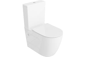 LAVITA WC Sur Pied Monobloc Avec Réservoir de Chasse Intégré Runson White | Kit Complet | Couvercle Avec Système d'Abaissement Automatique | Céramique Sans Bord | Cuvette | Système