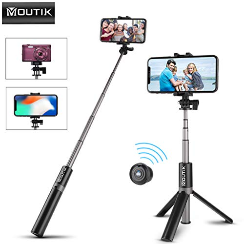 Moutik Palo Selfie Trípode con Control Remoto Inalámbrico de Bluetooth para iPhone X 8 7 Samsung y Otros Android Teléfonos de 3.5-6 Pulgadas Extensible y Portátil Selfie Stick para Cámara Gopro