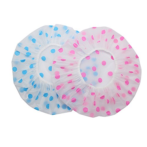 SelfTek Shower Caps Waterproof Women Ladies Bath Cap for Long Hair Blue and Pink