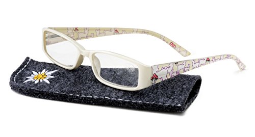 Preisvergleich Produktbild Filtral Lesebrille mit Etui passend zu Trachten, Dirndl und Lederhose mit Hirsch Print in weiß +2.5 (+ 1.0 bis + 3.0 Dioptrie) für den Besuch auf dem Oktoberfest; Auch erhältlich in lila, blau und rot F4700854