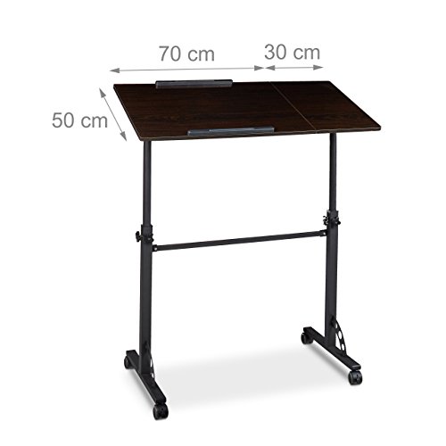 Relaxdays Laptoptisch groß XXL höhenverstellbar, HxBxT: 110 x 100 x 50 cm, Holz, Mobiles Rednerpult, Bremsbare Rollen, Notebook, Beamer, Laptops, 2 Ablagen, Ebenholz schwarz - 3