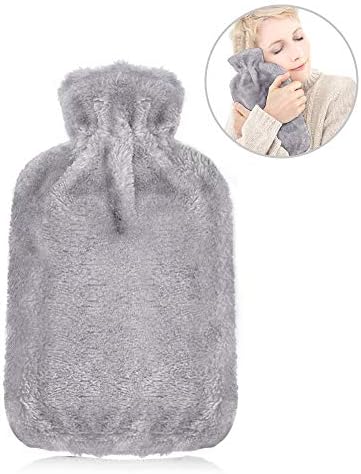 Hot Water Bottle, otumixx Hot Water Bottle with Soft Fleece Cover 2L Large Capacity Hot Therapies Bottle Warmer Hot Water Bottle for Abdominal, Back, Neck, Cramps and Pain Relief - Grey