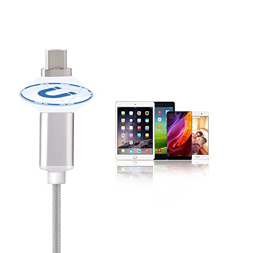 Magnetische USB Ladekabel Datenkabel COOSA 1M Micro USB 2.0 Magnet Ladekabel High Speed geflochten Adapter Ladekabel für Android (Silber) - 4