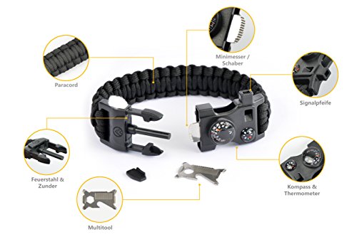 AVENDU 7-in-1 Paracord Survival Armband mit Multitool + Feuerstahl + Kompass + Signalpfeife + Minimesser + Thermometer - 3