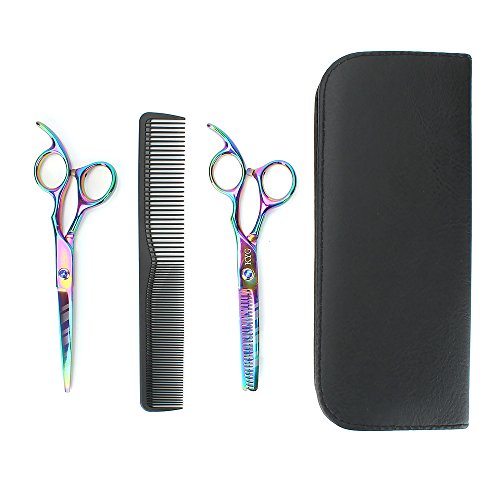 KYG 3er Haarscheren Set Mit 2 Edelstahl Effilierschere Haarschneideschere 1 Kamm Bunt - 6