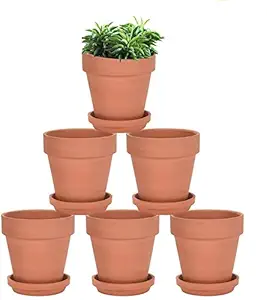 Village Decor Terracotta Plant Container with Bottom Tray - Brown, 2.5 x 3 inch, Pack of 6