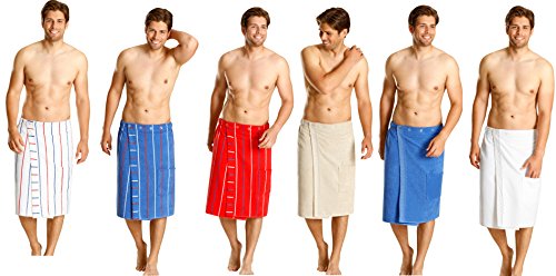 Betz Herren Saunakilt Sauna Kilt 100% Baumwolle Regulierbar der Weite durch Knöpfe und Gummizug Farbe blau gestreift
