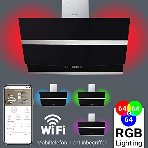 Hotte aspirante murale (80 cm, acier inoxydable, verre noir, WIFI, extra silencieux, 605 m³/h, 4 marches, éclairage LED RVB, touches à détecteur TouchSelect) HERMES807SM - KKT KOLBE