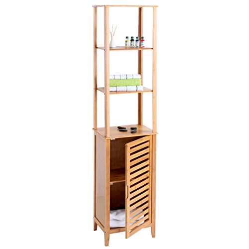 Regal Narita, Badregal Standregal Badschrank mit Staufach, Bambus 170x38x30cm