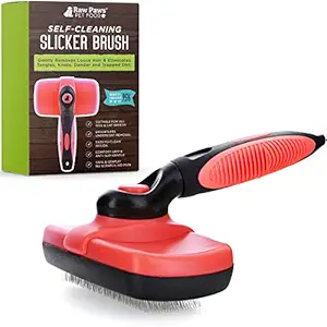 Raw Paws Pet Slicker Brush for Dogs & Cats - Self Cleaning - Soft Dematting & Deshedding Brush - Cat Brush for Shedding - Dog Slicker Brush for Cats - Dog Brush for Shedding - Cat Slicker Brush