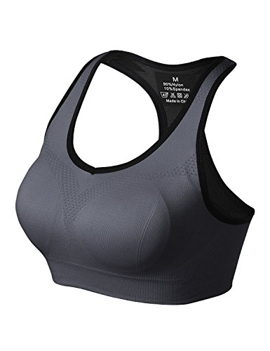 Match Mujer Sujetador Deportivo Racerback de Doble Capa Con Relleno Sin Costura Sin Aros para Yoga Gimnasio Aptitud Fitness #002(Gris,M)