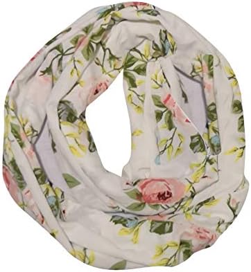 Miss Fortan Women Scarf For Winter,Ladies Warm Floral Print Infinity Snood Loop With Zip Pocket Soft Thermal Circle Collar Scarves Wraps Shawl Stole
