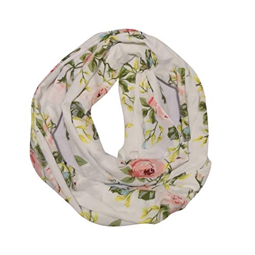 Miss Fortan Women Scarf For Winter,Ladies Warm Floral Print Infinity Snood Loop With Zip Pocket Soft Thermal Circle Collar Scarves Wraps Shawl Stole