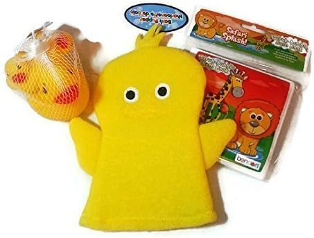 Bathtub Fun Unisex Baby Shower or New Baby Gift 3 Piece Bundle - Mommy and 2 Babies Rubber Duck; Yellow Baby Chick Bath Puppet Mitt; Plastic Scrub-Bubble Bath Book!