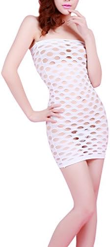 MissSoul Hot Sexy Babydoll Lingerie for Women Bodysuit Strapless Mesh Hole Chemise Mini Dress Club Tube,White