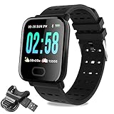 TEEPAO Fitness-Armbanduhr, IP67, wasserdicht, 3,3 Zoll Touchscreen, quadratisch, Fitness-Tracker, A6 Smartwatch mit Herzfrequenz, Schrittzähler, Kalorienzähler Schwarz