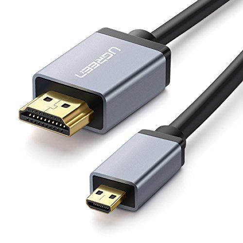 Micro HDMI auf HDMI UGREEN High Speed Kabel 2M mit Ethernet Vergoldete Kontakte Unterstützung 1080p 3D,4K-Auflösung und ARC, Micro HDMI D Stecker auf HDMI A Stecker Alu-Gehäuse Schwarz