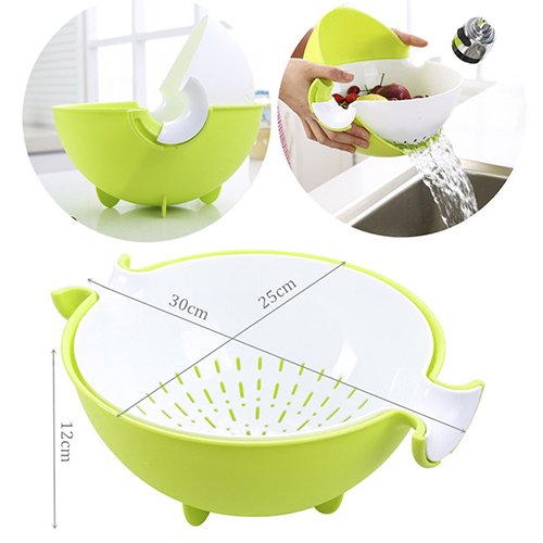 aiqi Double Layer Abtropf Korb – Creative rund drehbar Küche Sieb – Multifunktional Waschschüssel Sieb für Obst Gemüse Reinigung grün - 7