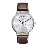 Sophos Kollektion Uhren 41mm, Minimalistische wasserdichte Herrenuhr, Analoge Quarz-Erwachsen-Uhr mit echtem Lederarmband (Silber / Brauner Riemen)