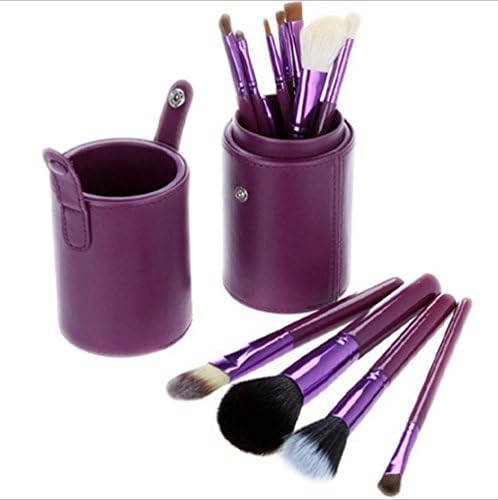 WAQIONG 12PCS Professional Makeup Brushes Essential Kit Senior Goat Wool Synthetic Eyeshadow Eyebrow powder Loose powder Contour Foundation Powder Brush and so on-A Complete Make Up Brush Set (Purple)