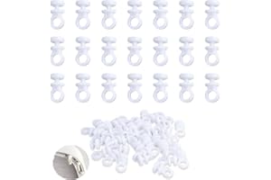 TWEOZEK 100Pcs Curtain Hooks, Curtain Track Gliders, White Effortless Gliding Rail Sliding Rollers,Plastic Track Clip Buckle,Multi-Use Hook Rollers Durable Rust-Free for Bathroom Windows Shower Curtains
