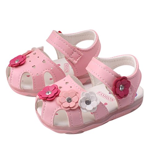 Huhua Sandals For Girls, Summer Toddler Kids Baby Girs Sandals LED Light Mesh Loafer PU Leather Buckle Pricness Single Shoes For 0-5 Years Old (0.5-1Y, Pink)