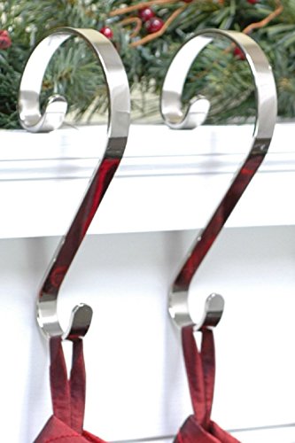 Haute DecorStocking Scrolls : Stocking Hooks : 2 Pack : Shiny Silver
