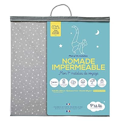 P'tit Lit Matelas de voyage bébé pliant imprimé blanc gris 60 x 120 cm