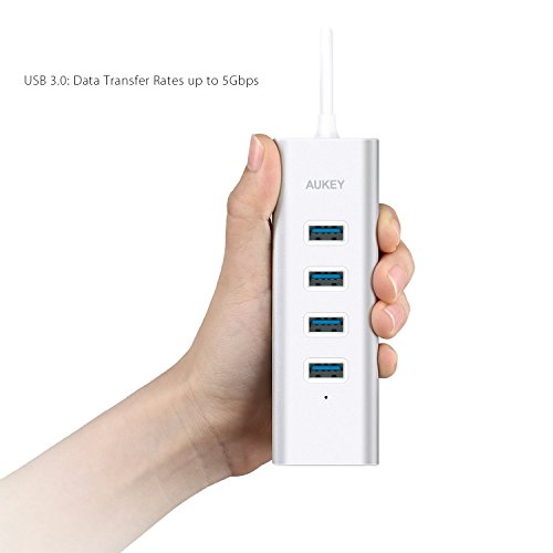 AUKEY USB C Hub Aluminium 4 Ports USB 3.0 und VGA Port (1080P Auflösung) Type C Hub mit 18cm Kabel für New Macbook,Macbook Pro 2016,Google ChromeBook Pixel 2015 (Sliver) - 3