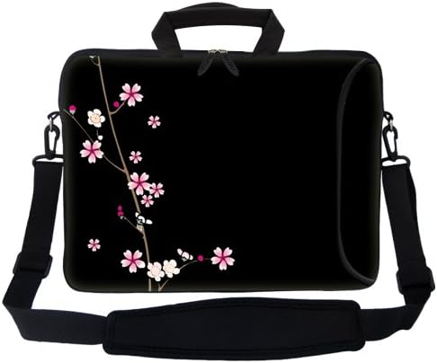 15.6 inch Neoprene Laptop Bag Sleeve with Extra Side Pocket, Soft Carrying Handle &amp; Removable Shoulder Strap for 14" to 15.6" Size Notebook Computer - Plum Blossoms