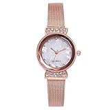 Webla Damen Armbanduhr, Luxus Elegant Business Casual Analog Quarz Uhr mit Edelstahl Strass Armband (Rose Gold)