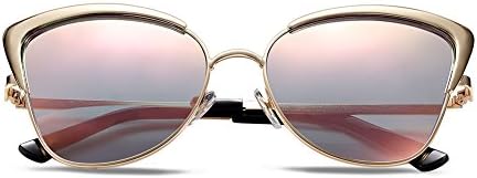 Minjour Women Golden Frame Gold Pink PC Lenses UV 400 Vintage Cat Eye Sunglasses with Spectacle Case&amp;Bag&amp;Cloth