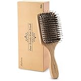 Boar Bristle Wooden Hair Brush [FDA Approved] for Women and Men With Fine, Thick, Wavy, Curly, Frizzy Hair. Non Static Scalp Massage Detangling Paddle Design Hairbrush. Packed in a Wooden Gift Box