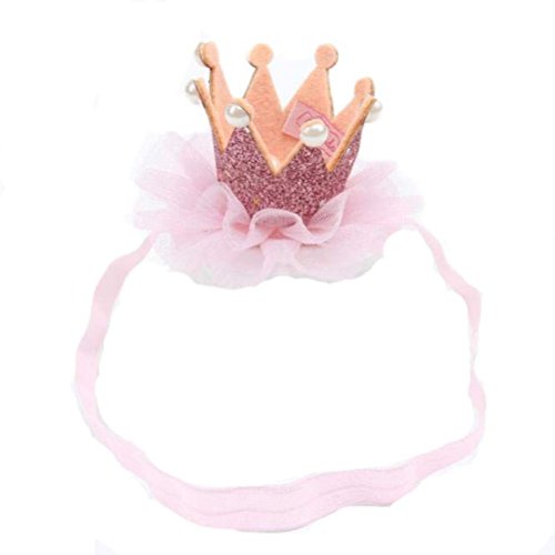 Ouneed Cute Hairband Baby Hair Band Elastic Flower Crown Headwear (Pink)