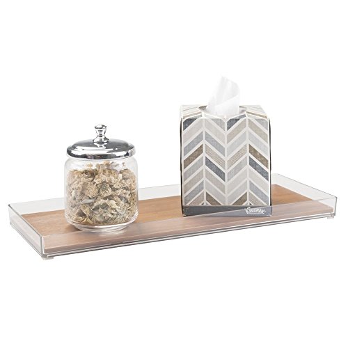 mDesign Kosmetik Ablage Bad - ideal zur Schminkaufbewahrung für den Waschtisch - Badezimmer Ablage für Kosmetik & Modeschmuck aus Bambus und Kunststoff - extra groß