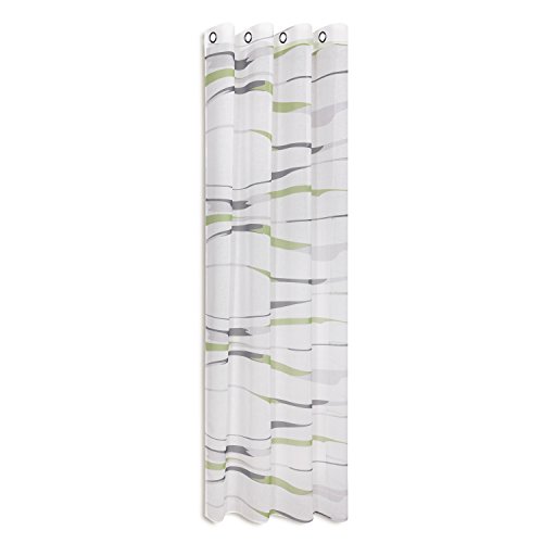 Vorhangschal / Gardine / Vorhang / Ösenschal STRIPES / B/H: 140x245cm / halbtransparente Qualität / mit bedruckten Querstreifen / moderner Ösenschal 40mm (grün) - 2