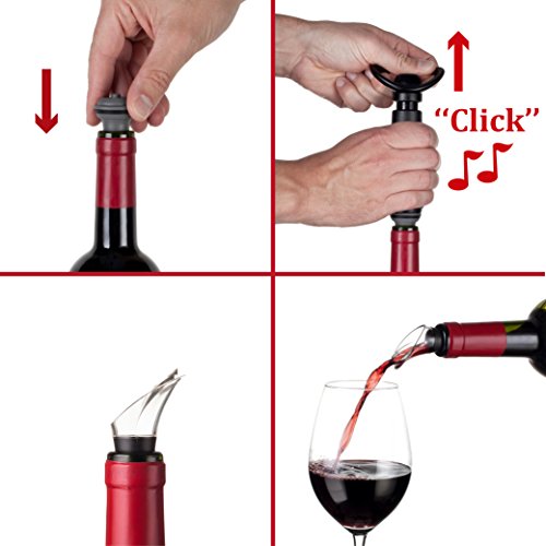 Vacu Vin 0649360 Weinpumpe mit 2 x Stopfen und 2 x Weinausgießern – Edelstahl - 3