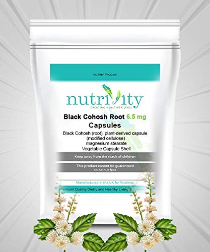 Black Cohosh Root 6.5 mg Veggie Capsules Menopause Relief Nutrivity UK 60 Caps