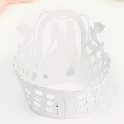 ROSENICE 50 Stück Cup Cake Cupcake Wrappers, Mädchen Kuchen Pappbecher für Hochzeit Geburtstag feiern (weiß) - 3