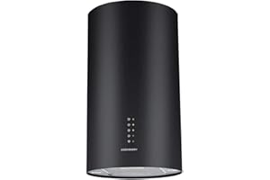 Cookology CYL351BK Cyclinder Island Cooker Hood in Black - 35cm Width - Modern Extendable Extractor Fan - LED Lights - Energy Rating A - 3 Speed Settings - Adjustable Height