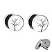 Produktbild Treuheld® | SET - BAUM mit BLÄTTERN - 2 Ohrstecker zum Schrauben mit LEBENSBAUM - Schwarz & Weiß FAKE PLUGs - Ø 10mm - OHRRINGE Fakeplug - Silber Ohrring mit Tree of Life - Chirurgenstahl Faketunnel