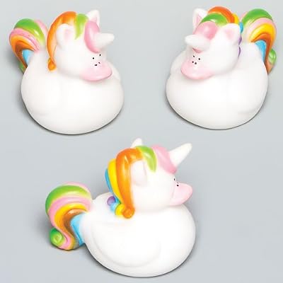 Baker Ross Canards Licornes Arc-en-ciel en Caoutchouc Parfaits à Glisser dans les Pochettes-surprises pour que les Enfants puissent Jouer (Lot de 4)