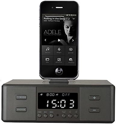 OOZIMO Bedside Alarm Clock Bluetooth Speaker FM Radio Lightning Dock for iPhone 5 5S 5C 6 6+ 6S 7 7+ iPad Air Mini iPod, black