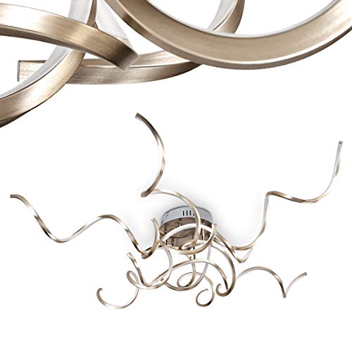 Preisvergleich Produktbild Futuristische LED Deckenlampe Moskau – extravagantes Design mit gedrehten Lichtleisten – Zimmerlampe für Wohnzimmer – Schlafzimmer – Strahler aus Metall in Nickel matt – 3000 Kelvin – 3600 Lumen