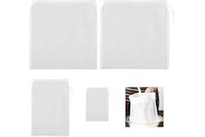 Firavggu 4 Pieza Bolsas de filtro de cerveza Nylon Bolsas Coladoras de Malla 120 Micro Fina Blanca con Cordón Reutilizables Bolsa de Filtro de Cerveza Filtrantes para Sidra de Frutas, Manzana, Yogurt